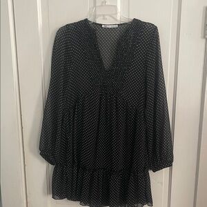 Zara Black Dress with White Polka Dots — Long Sleeve V-Neck